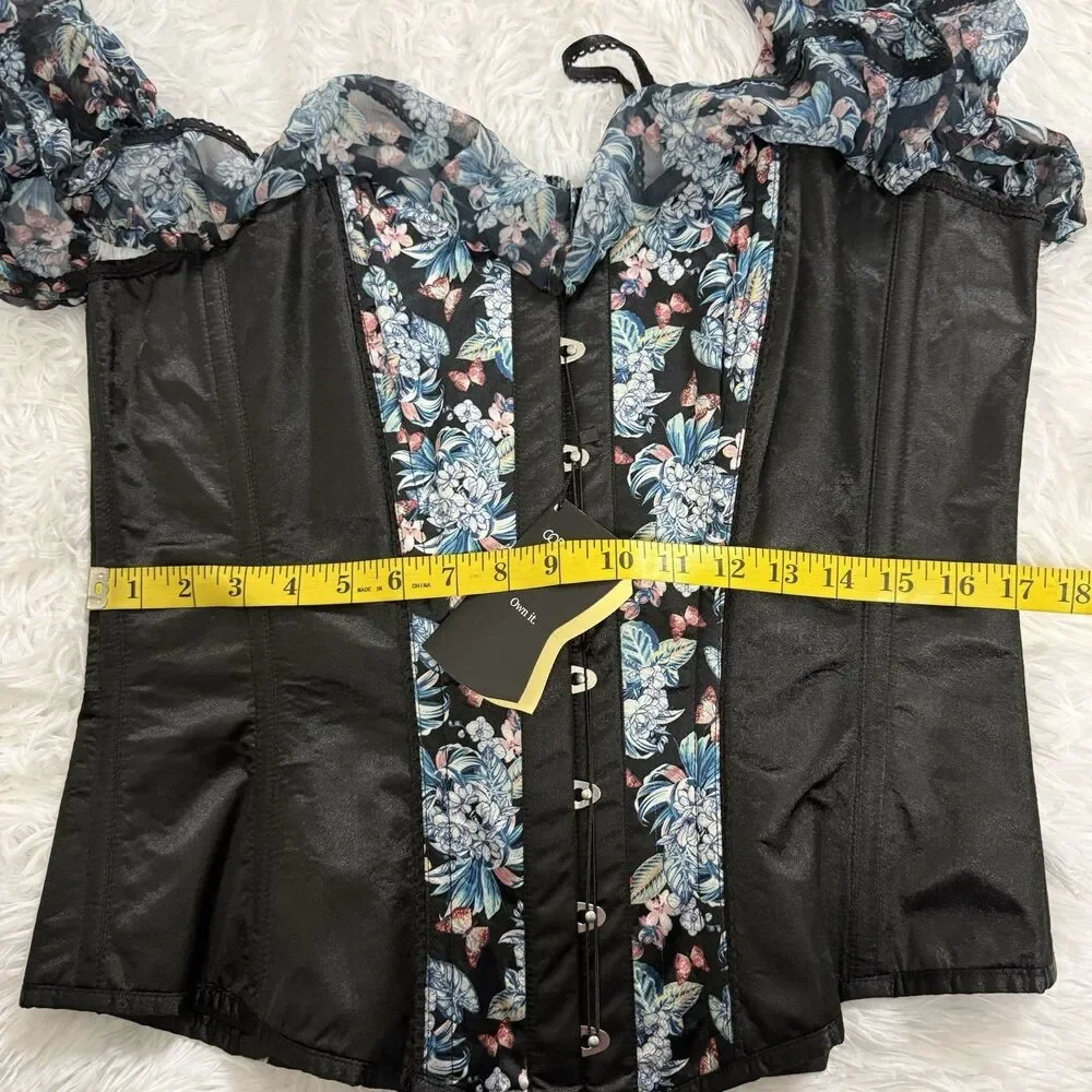 Corset Story Elegant Overbust Corset Top Floral Chiffon Sleeves US 16 NEW 36'' - Picture 11 of 15